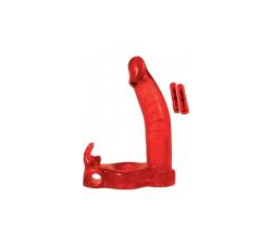 Double Penetrator Rabbit Cockring Red